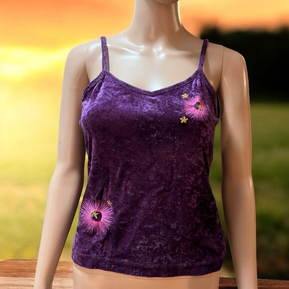 VTG Xhilaration Womens Purple Velvet V Neck Tank Top Small Y2K Fairy Embroidered - Picture 1 of 7